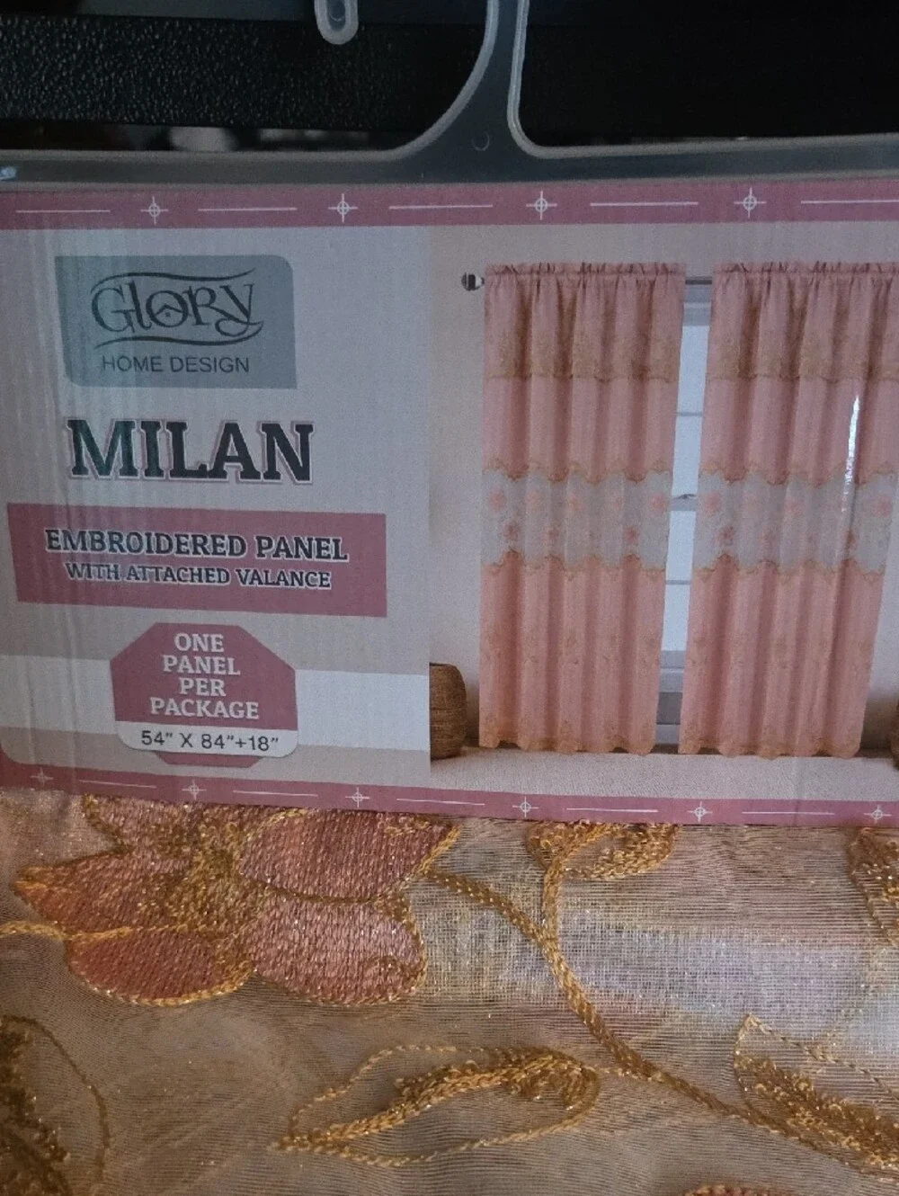 Milan Embroidered Panel Curtain - Pink with Gold Accents